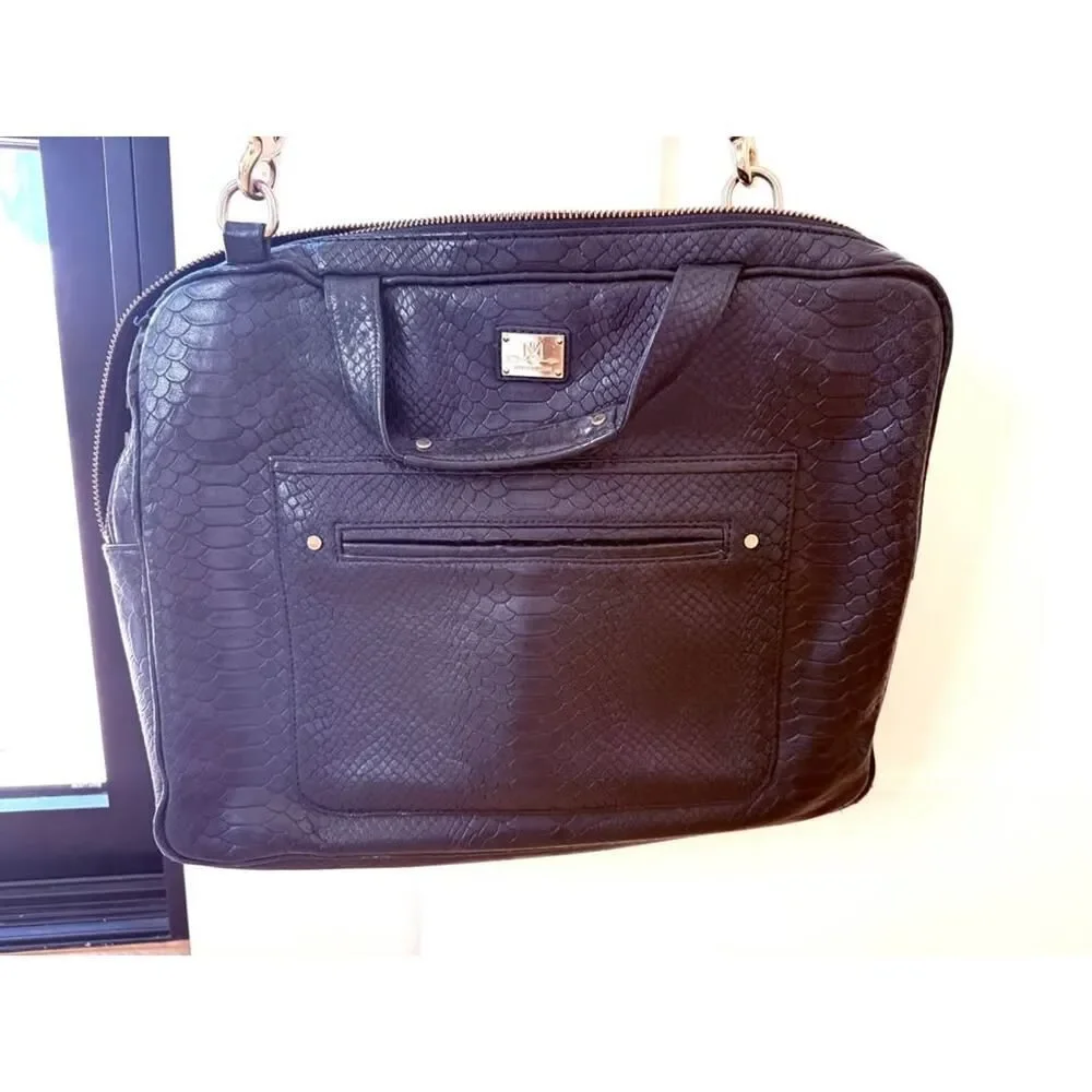 Rebecca Minkoff Black Python Embossed Leather Laptop Bag